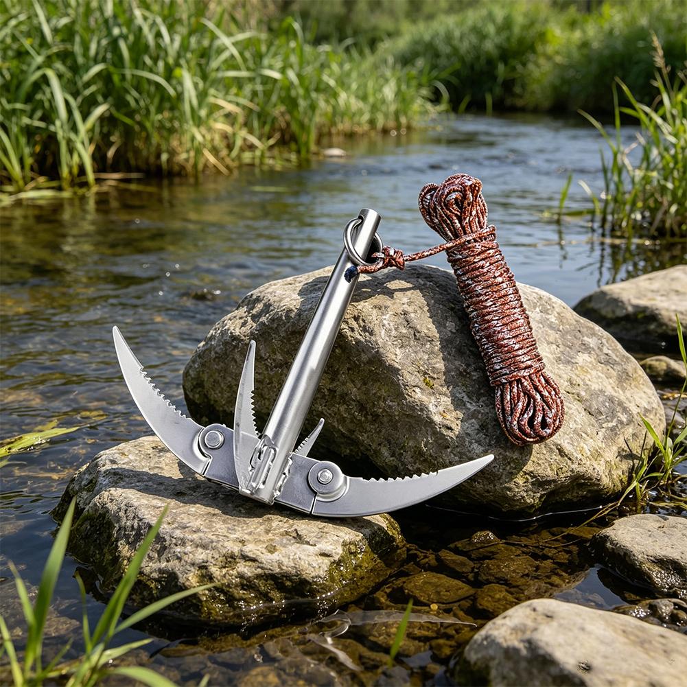 屋外グラップリングフックサバイバルツールロープ付き折りたたみ - Fishing Boat Anchor のレビューと価格